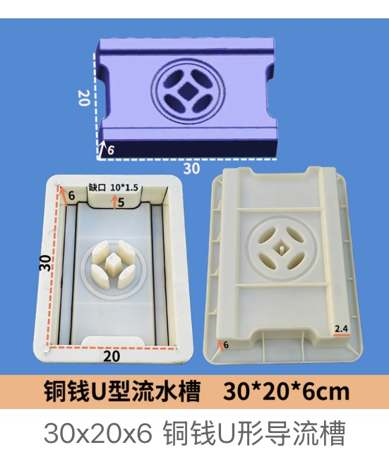 Coin-pattern u-shaped flow channel mould 30×20×6cm
