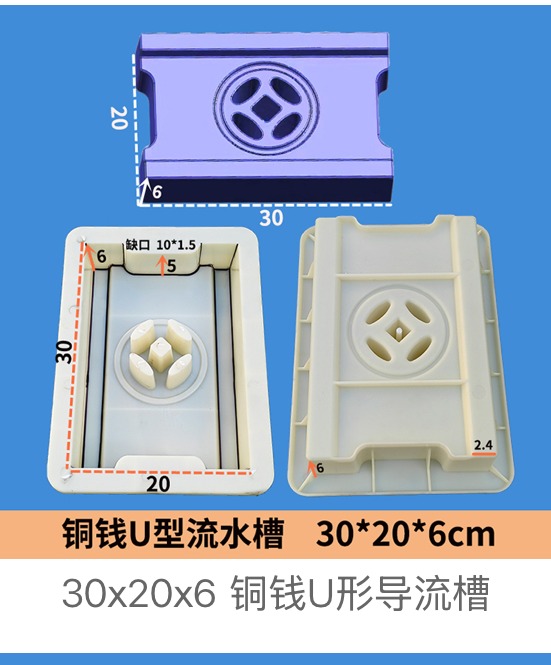 Coin-pattern u-shaped flow channel mould 30×20×6cm