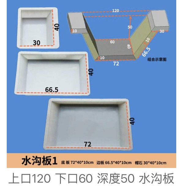 Channel Set Mould No.1 — opening 120 / base 60 / depth 50cm (base 72×40×10 + coping 30×40×10)