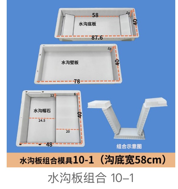 Channel Set Mould No.10-1 — bottom width 58cm (base 87.6 + wall 78 + coping 24.5×48)