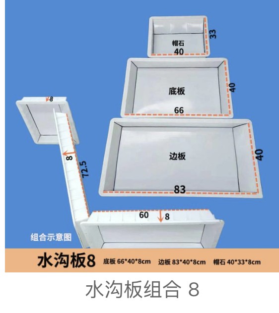 Channel Set Mould No.8 (base 66×40×8 + side 83×40×8 + coping 40×33×8)