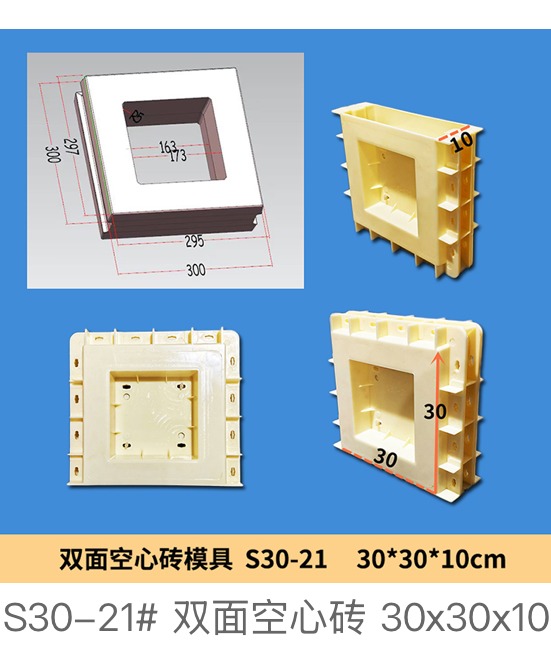 Double-Sided Hollow Block S30-21 Mould 30×30×10cm