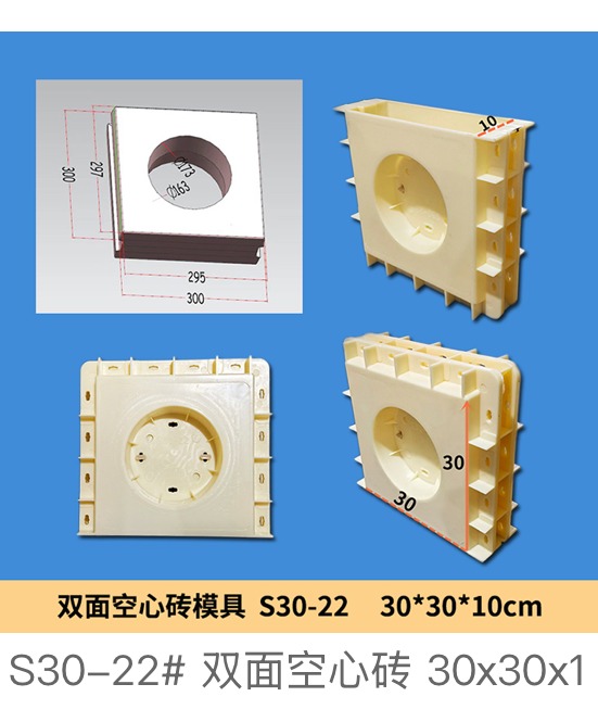 Double-Sided Hollow Block S30-22 Mould 30×30×10cm