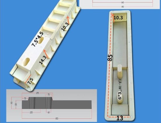 stepped transition strip cover mould 85x13x14.3cm step height 37.5 with 7.5x4.5 holes